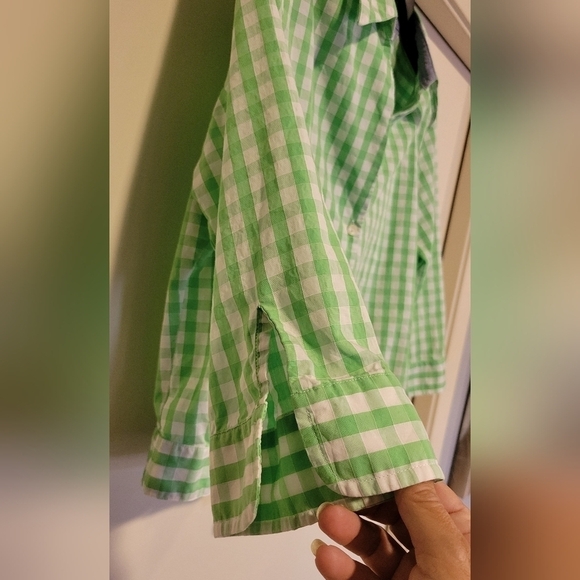 Tommy Hilfiger long sleeve button up women's green and white checkered top Sz 12 - Picture 4 of 5